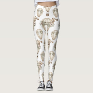 Cute Teddy Bear Hot Air Balloon Neutral Pattern 6 Leggings