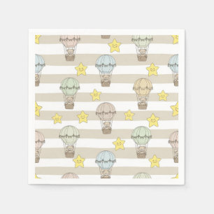 Cute Teddy Bear Hot Air Balloon Neutral Pattern 6 Napkin