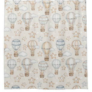 Cute Teddy Bear Hot Air Balloon Neutral Pattern 6 Shower Curtain