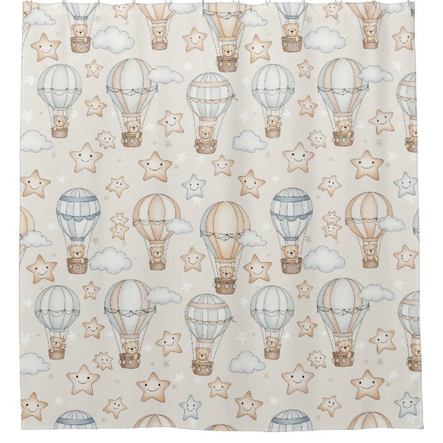 Cute Teddy Bear Hot Air Balloon Neutral Pattern 6 Shower Curtain (Front)