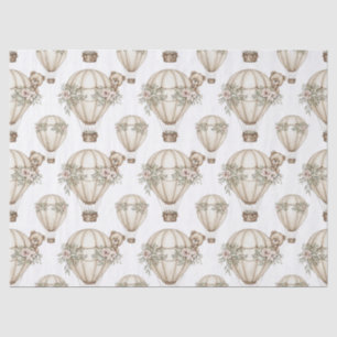 Cute Teddy Bear Hot Air Balloon Neutral Pattern 6 Tissue Paper