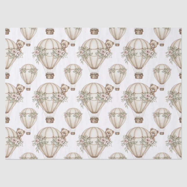 Cute Teddy Bear Hot Air Balloon Neutral Pattern 6 Tissue Paper (Front)