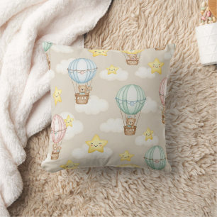 Cute Teddy Bear Hot Air Balloon Neutral Pattern 7 Cushion
