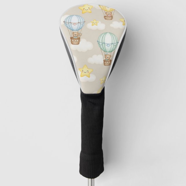 Cute Teddy Bear Hot Air Balloon Neutral Pattern 7 Golf Head Cover (Front)