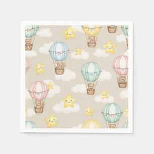 Cute Teddy Bear Hot Air Balloon Neutral Pattern 7 Napkin