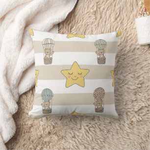 Cute Teddy Bear Hot Air Balloon Neutral Pattern 8 Cushion
