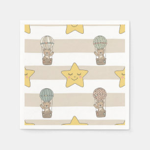 Cute Teddy Bear Hot Air Balloon Neutral Pattern 8 Napkin