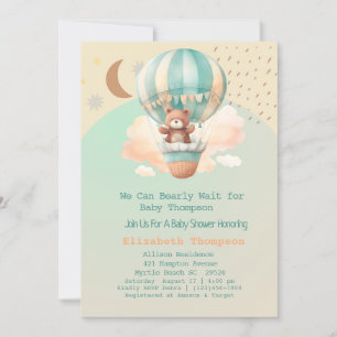 Cute Teddy Bear Hot Air Balloons Baby Shower Invitation