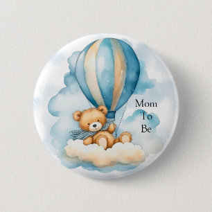 Cute Teddy Bear Hot Air Balloons Boy Baby Shower 6 Cm Round Badge