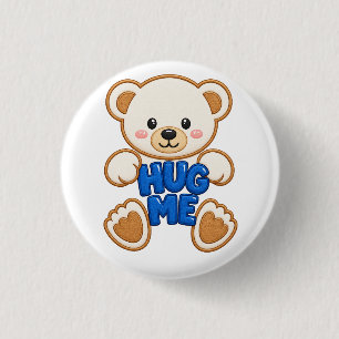 Cute Teddy Bear Hug Me Embroidery Style Cute Bear 3 Cm Round Badge