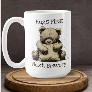 Cute Teddy Bear Hug Pillow Brown Custom Message Coffee Mug