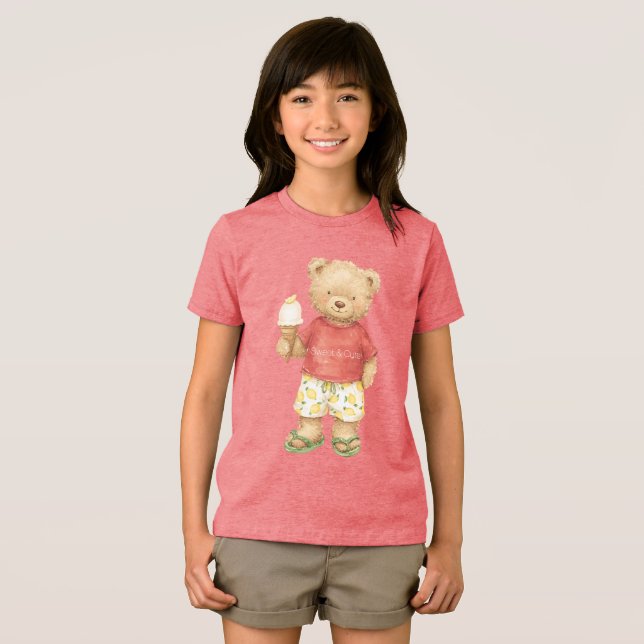 Cute Teddy Bear Ice Cream Cone Tri-Blend Shirt (Front Full)