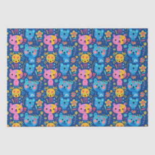 Cute Teddy Bear Illustration Blue Kids  Tissue Paper