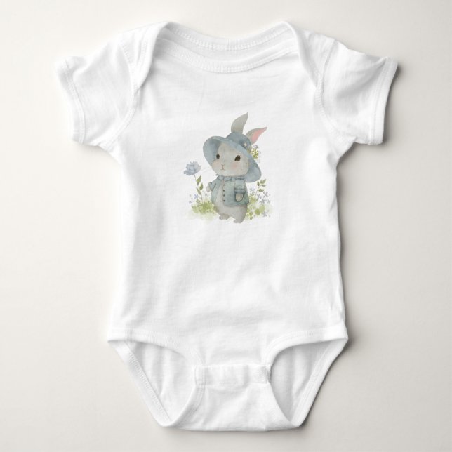cute teddy bear in a hat baby bodysuit (Front)