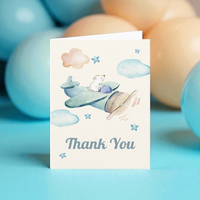 Cute Teddy Bear in Aeroplane Baby Shower Thank You Card (Creator Uploaded)