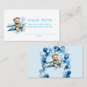 Cute Teddy Bear in an Aeroplane Boy Diaper Raffle Business Card