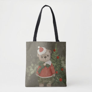  Cute teddy bear in claus costumes near christmas  Tote Bag