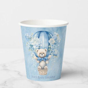 Cute Teddy Bear In Hot Air Balloon Boy Baby Shower Paper Cups