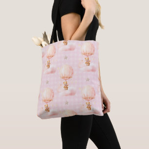 CUTE TEDDY BEAR IN HOT AIR BALLOON TOTE BAG
