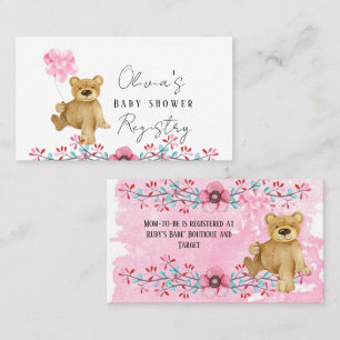 Cute Teddy Bear In Pink Paint Baby Shower Registry Business Card