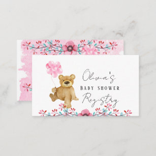 Cute Teddy Bear In Pink Paint Baby Shower Registry Business Card