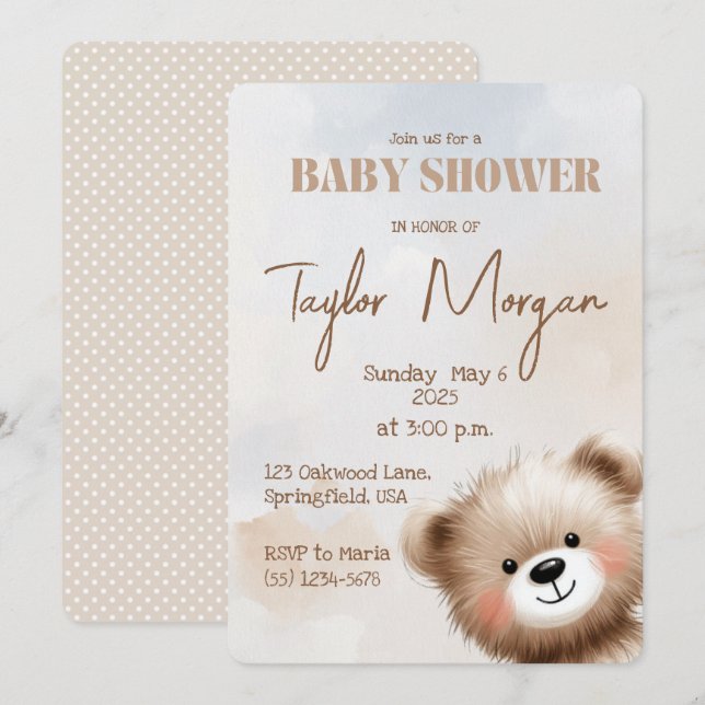Cute Teddy Bear  Invitation (Front/Back)