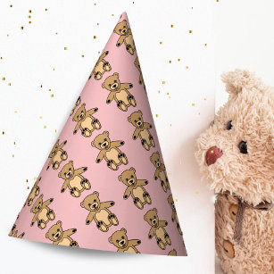 Cute Teddy Bear Kids Birthday Pink Party Hat