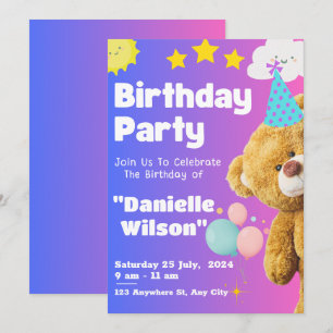 Cute Teddy Bear Kids Star Birthday Party Gifts Invitation