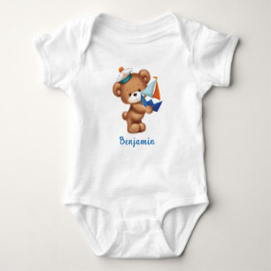 Cute Teddy Bear Littlle Sailor Personalised Baby Bodysuit