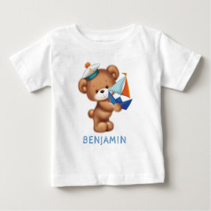 Cute Teddy Bear Littlle Sailor Personalised  Baby T-Shirt