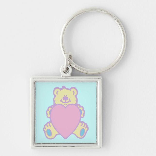 Cute Teddy Bear Love Heart Key Ring (Front)