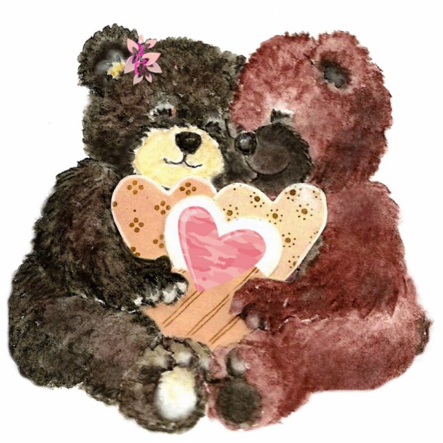 Cute Teddy Bear Love, Hearts and Hugs Standing Photo Sculpture (Front)