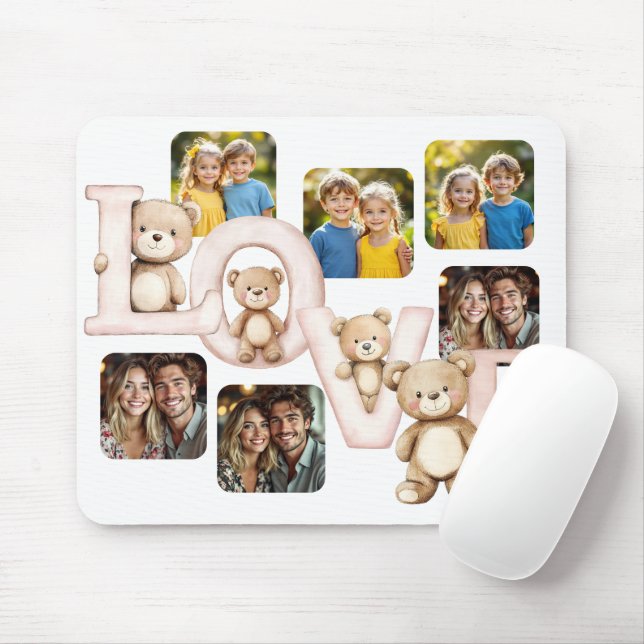Cute Teddy Bear "LOVE" Photo Display Mouse Mat (With Mouse)