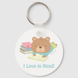 Cute Teddy Bear Loves To Read Keychain