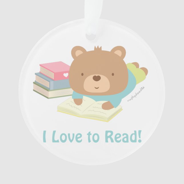 Cute Teddy Bear Loves To Read Kids Room Decor Ornament (Front)