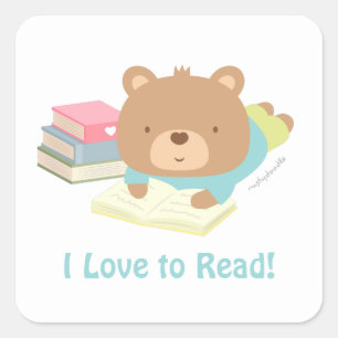 Cute Teddy Bear Loves To Read Kids Stickers