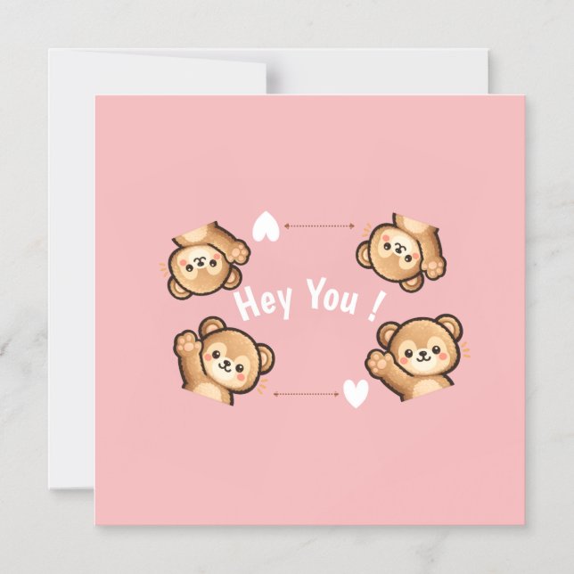 Cute Teddy Bear Magnetic Card – Hey You  (Front)