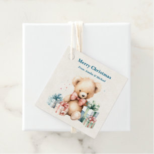 Cute Teddy Bear Merry Christmas Favour Tags