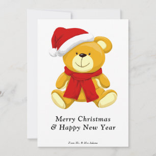 Cute Teddy Bear  Merry Christmas Holiday Card