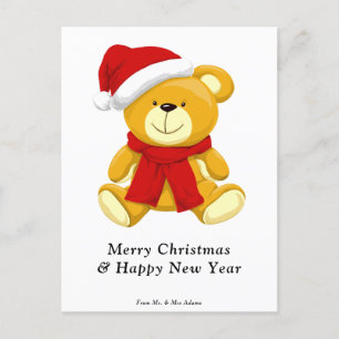 Cute Teddy Bear  Merry Christmas Holiday Postcard