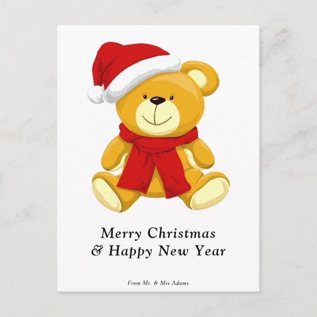 Cute Teddy Bear  Merry Christmas Holiday Postcard (Front)