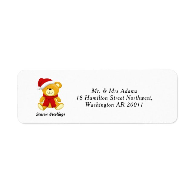 Cute Teddy Bear  Merry Christmas Return Address  (Front)