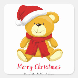 Cute Teddy Bear Merry Christmas Square Sticker