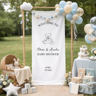 Cute Teddy Bear Minimalist Baby Shower Welcome Banner