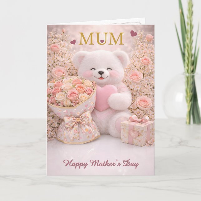 Cute Teddy Bear Mothers Day Card (Front)