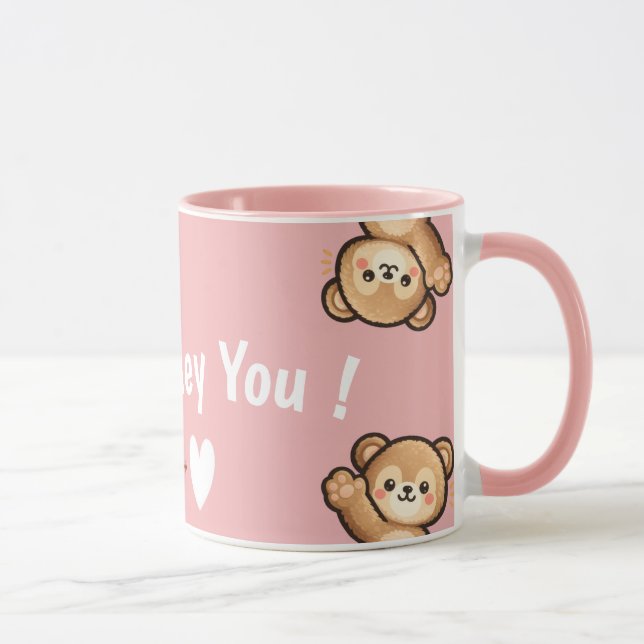 Cute Teddy Bear Mug with Heart – Kawaii Love Bear  (Right)