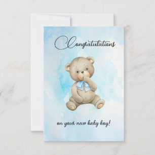 Cute Teddy bear new baby boy congratulations cards