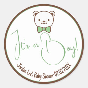 Cute Teddy Bear Nostalgic Brown Teal Baby Shower  Classic Round Sticker