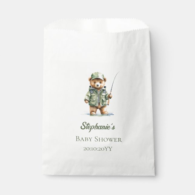 Cute Teddy Bear Oh Boy Fisherman Baby Shower Favour Bags (Front)
