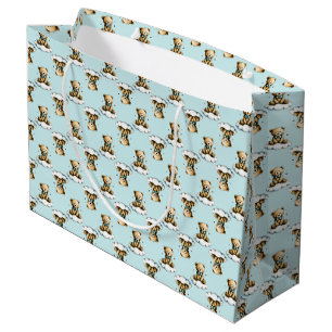 Cute Teddy Bear on a Cloud Blue Bow Tie Large Gift Bag
